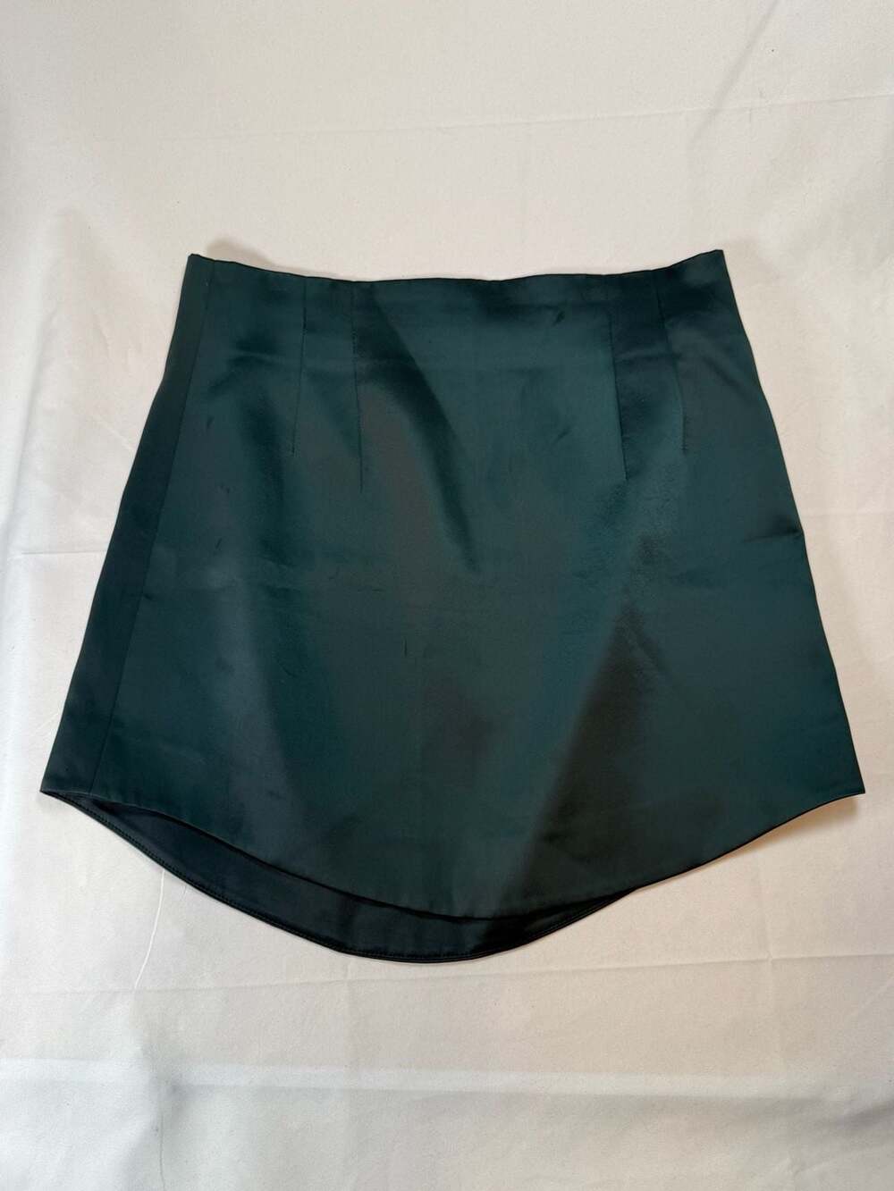 Zara Women's Dark Green Satin-Finish High-Waist Mini Skirt